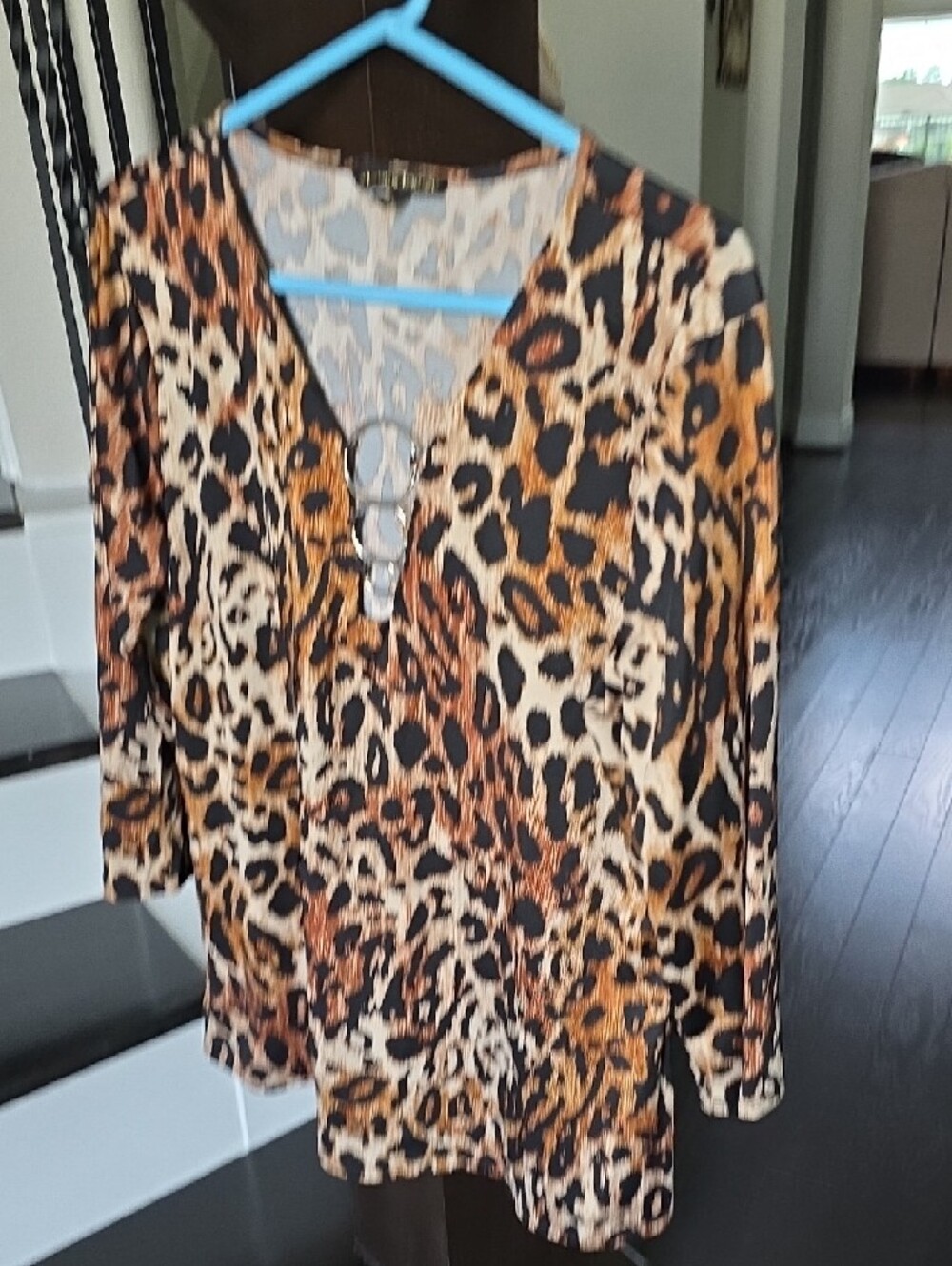 Women’s Leopard Print V-Neck Tunic with Ring Detail - Brown/Black - Picture 11 of 11
